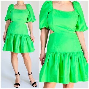 Lilly Pulitzer Dress Bright Green Cutout Puff Sleeve Mini Dress Size 10 Linen